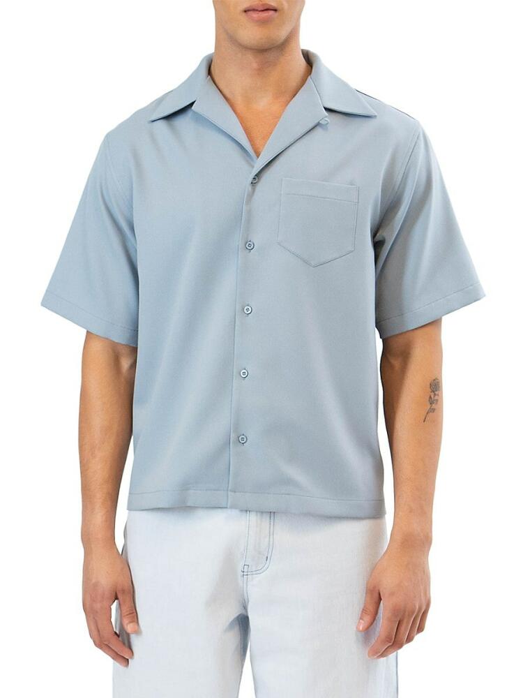 RTA Men's Oversized Button Front Shirt - Dusty Blue Cover