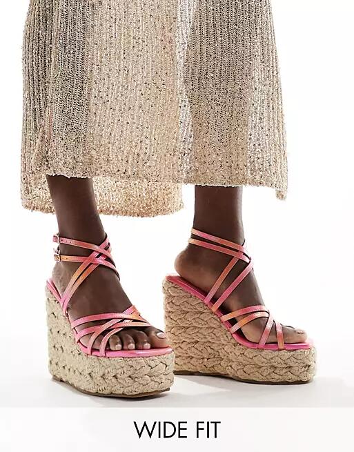 Simmi London Wide Fit Akela strappy espadrille in orange ombre-Multi Cover