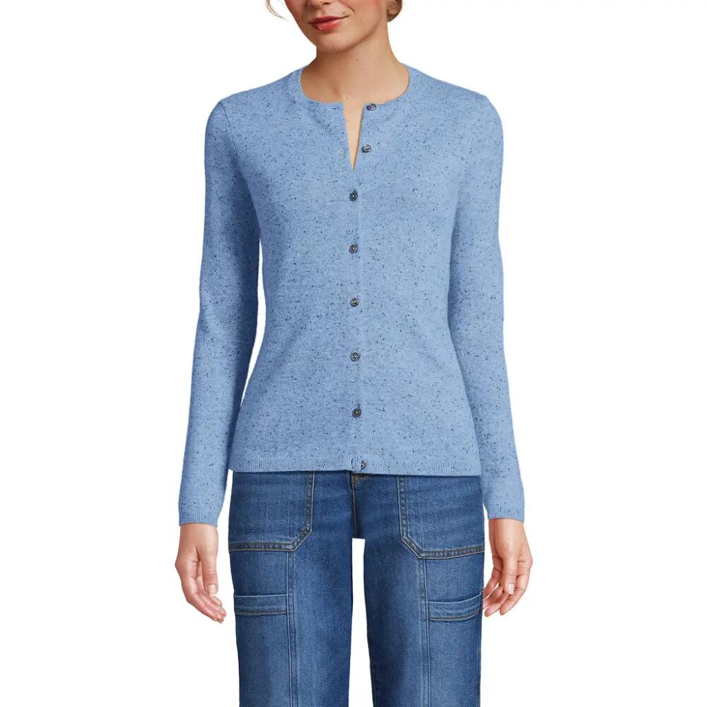 Lands' End Cashmere Cardigan Sweater in Cloudy Blue Heather Donegal Cover