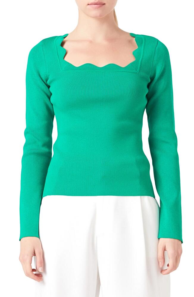 Endless Rose Scallop Square Neck Sweater in Green Cover