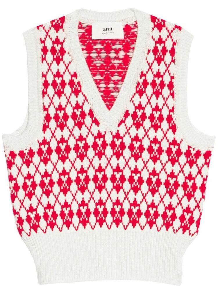 AMI Paris Ami de Coeur argyle vest - Red Cover