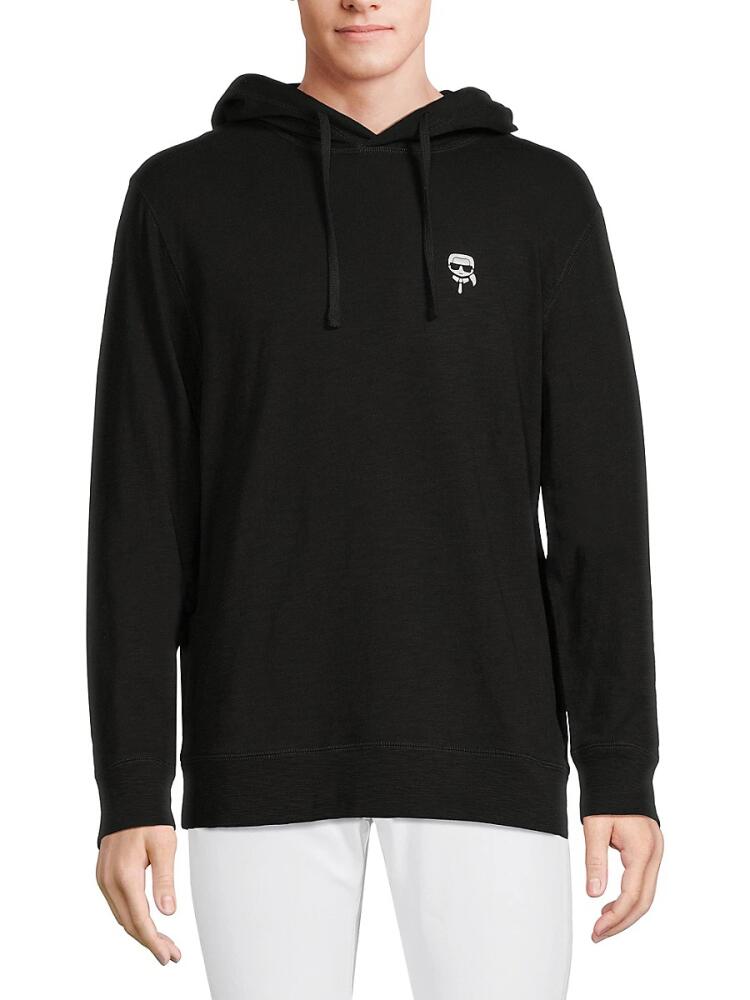 Karl Lagerfeld Paris Men's Solid Drawstring Hoodie - Black Cover