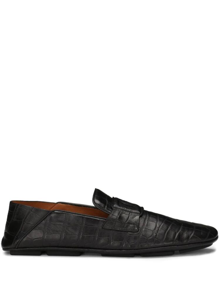 Dolce & Gabbana DG logo embossed-crocodile leather loafers - Black Cover