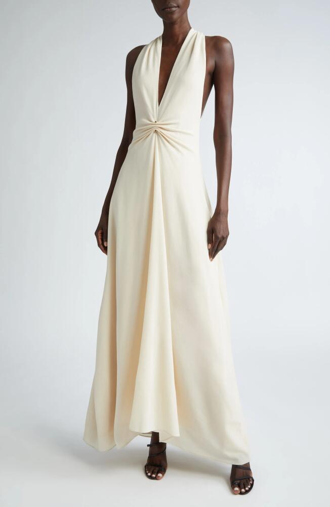 Brandon Maxwell The Banks Plunge Neck Wool Blend Dress in Ivory Cover