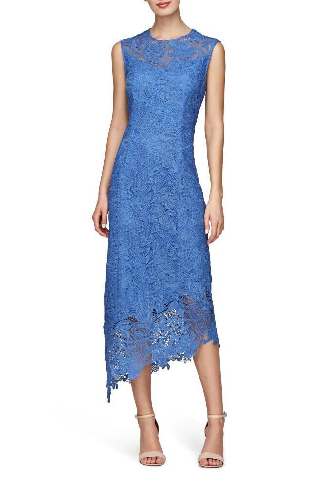 Kay Unger Imelda Lace Asymmetric Sheath Dress in Spring Blue Cover