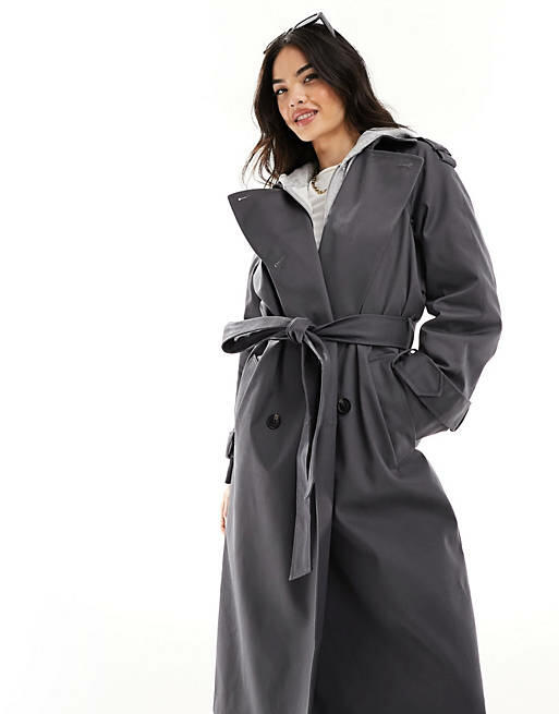 ASOS DESIGN longline trench coat in charcoal-Gray Cover