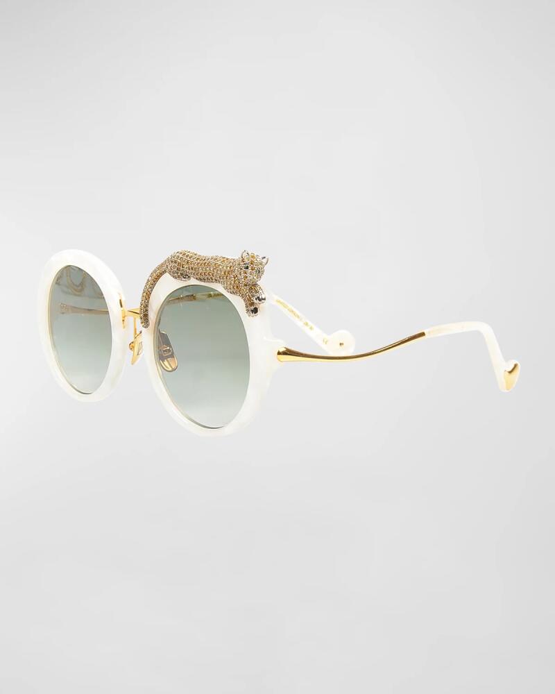 Anna-Karin Karlsson Rose et la Roue Round Crystal-Embellished Leopard Sunglasses Cover