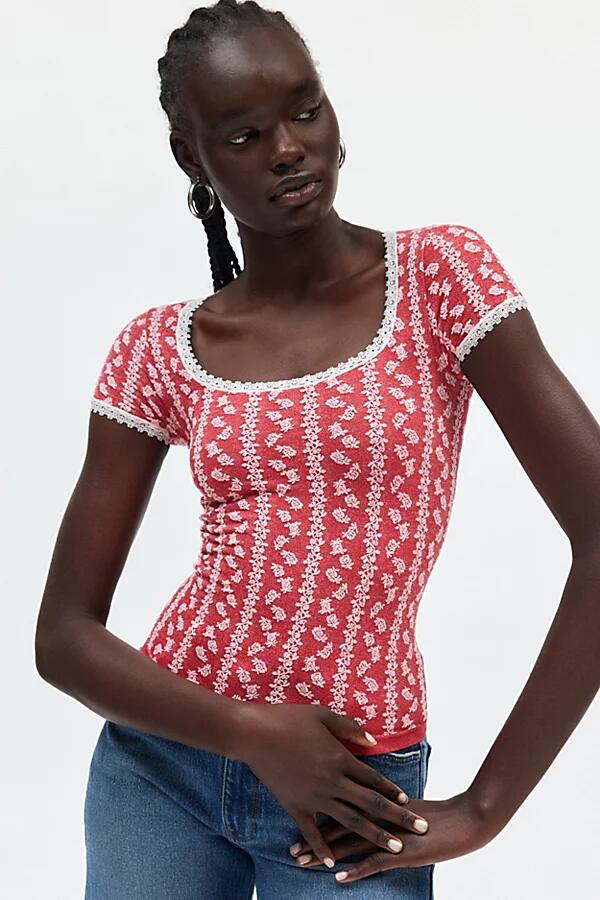 Out From Under Lace Trim Square Neck Tee in Red Cover