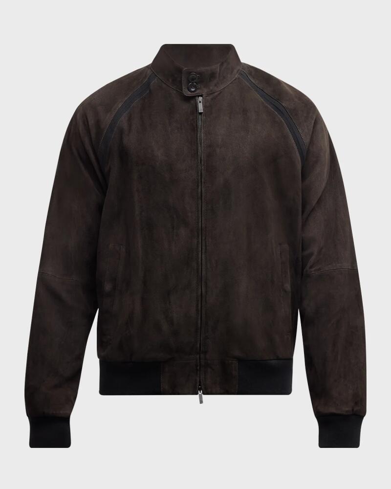 Giorgio Armani Men's Suede Full-Zip Bomber Jacket Cover