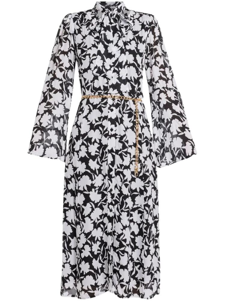 Michael Kors belted floral-print midi dress - Black Cover