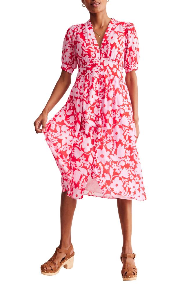 Boden Elsa Floral Print Midi Dress in Flame Scarlet Tulip Garden Cover