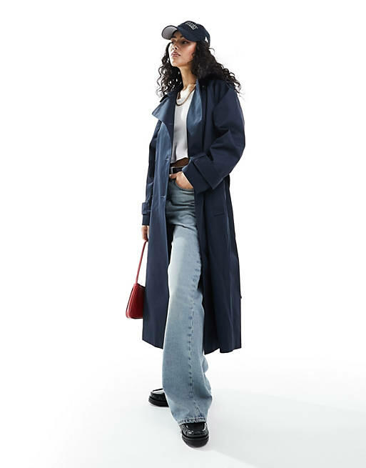 ASOS DESIGN longline trench coat in navy Cover