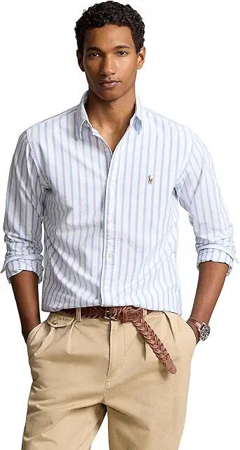 Polo Ralph Lauren Classic Fit Striped Oxford Shirt (White Blue) Men's Clothing Cover