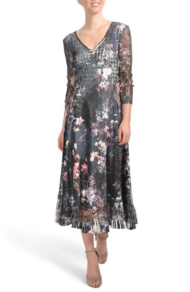 Komarov Floral A-Line Midi Dress in Midnight Fleur Cover