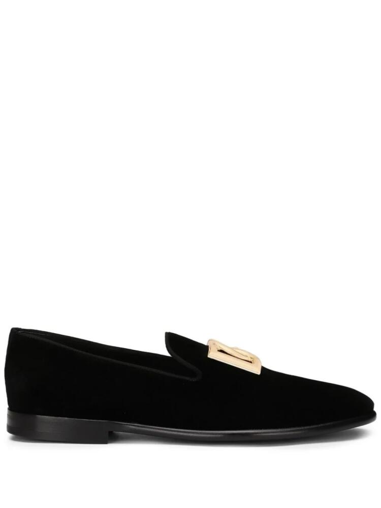 Dolce & Gabbana logo-plaque velvet slippers - Black Cover