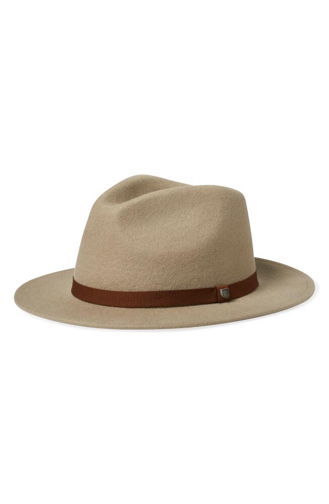 Brixton Messer Packable Wool Fedora in Timberwolf/Light Brown Cover