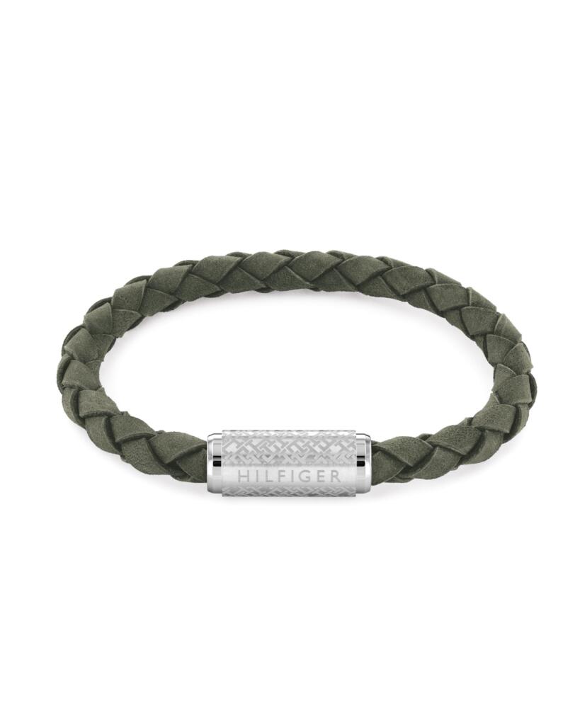 Tommy Hilfiger Men's Braided Green Suede Leather Bracelet - Green Cover