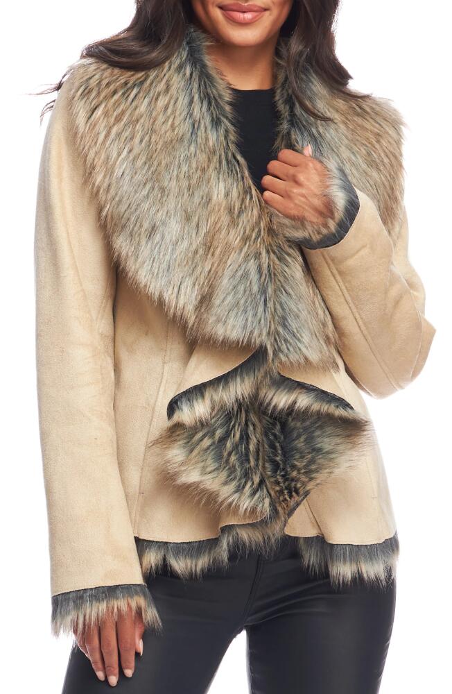 DONNA SALYERS FABULOUS FURS Denali Faux Suede & Faux Fur Jacket in Taupe Cover