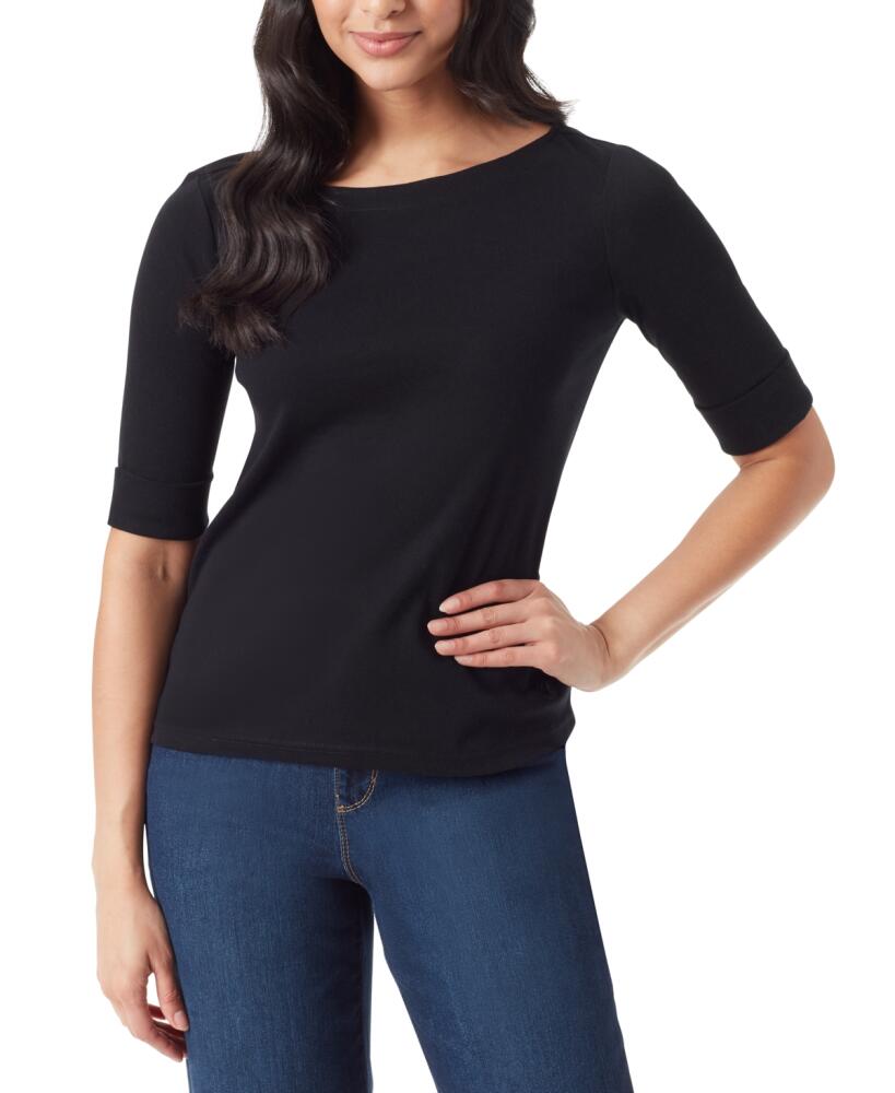 Gloria Vanderbilt Women's Alanis Boat Neck Elbow-Sleeve T-Shirt - Black Cover