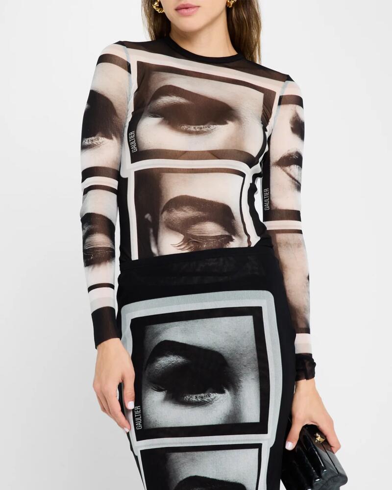 Jean Paul Gaultier Eyes And Lips Print Long-Sleeve Mesh Top Cover