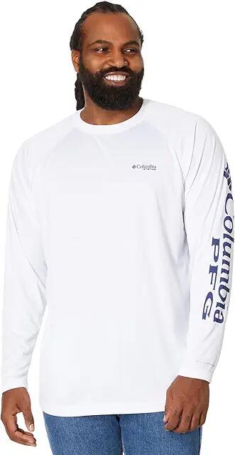 Columbia Big Tall Terminal Tackle L/S Shirt (White/Nightshade Logo) Men's Long Sleeve Pullover Cover