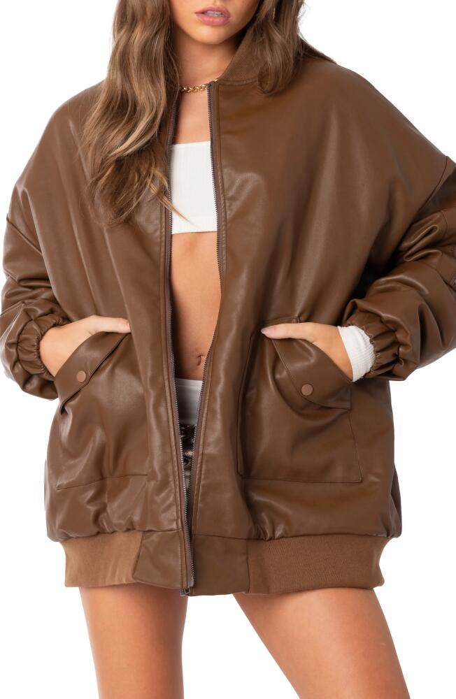 EDIKTED Oversize Faux Leather Bomber in Brown Cover