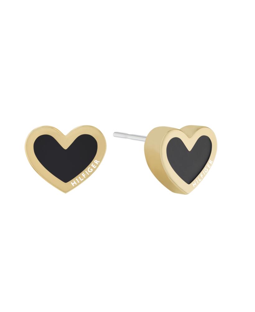 Tommy Hilfiger Black Enamel Heart Earrings in 18K Gold Plated - Gold/Black Cover