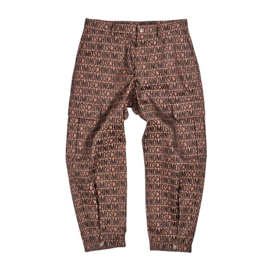 Moschino Mens Brown/Black Allover Monogrammed Cargo Trousers Cover