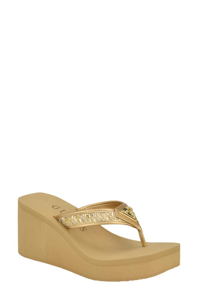 GUESS Demmey Platform Wedge Flip Flop in Gold Cover