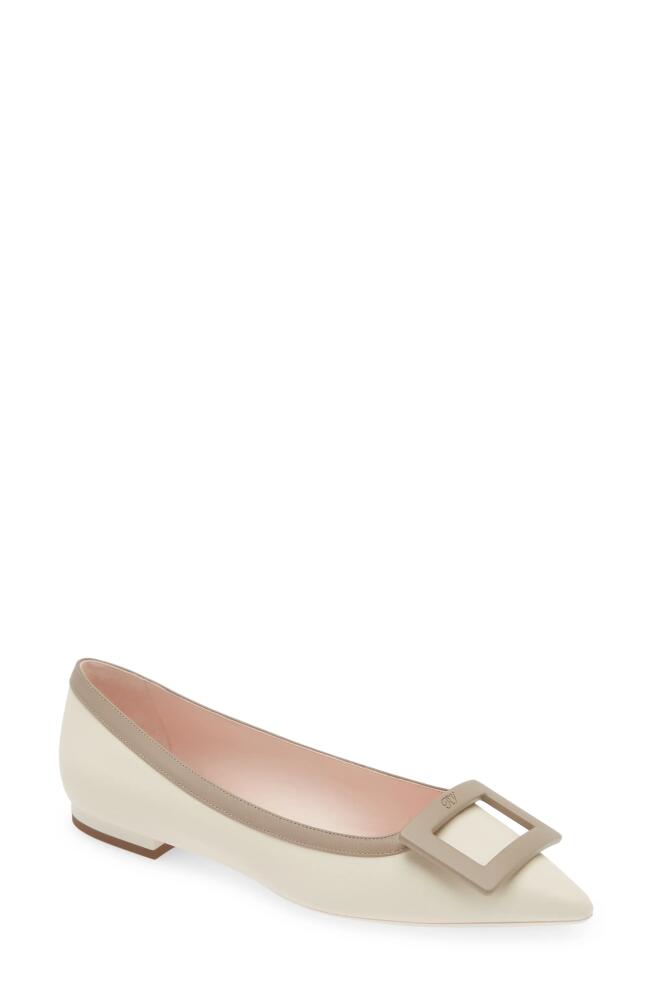 Roger Vivier Gommettine Buckle Pointed Toe Flat in Ivory/Brown Cover