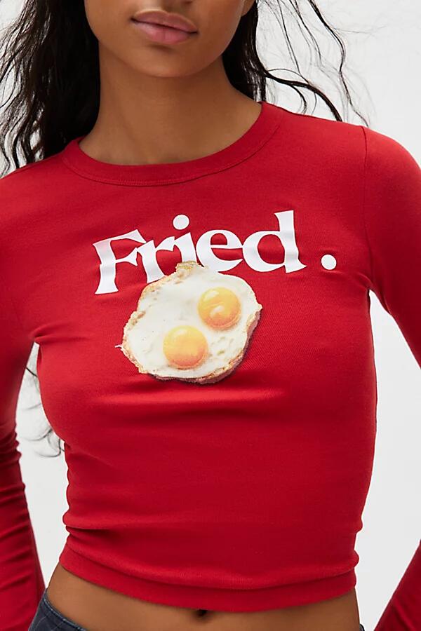 BDG Fried Egg Graphic Too Perfect Long Sleeve Tee in Red Cover