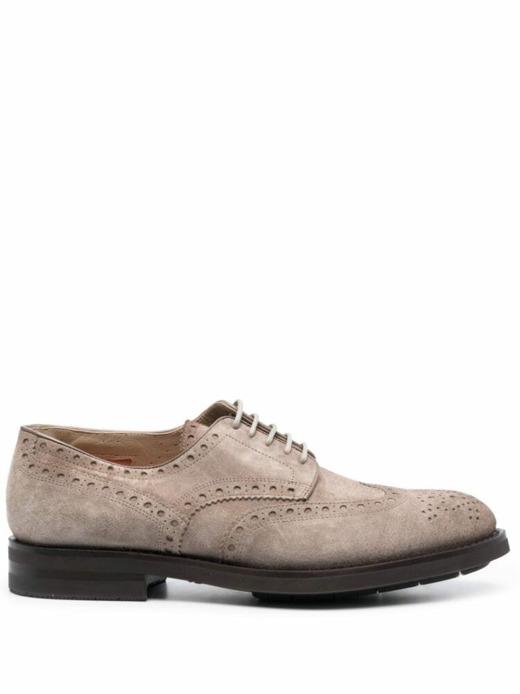 Santoni Emil perforated-detail leather brogues - Neutrals Cover