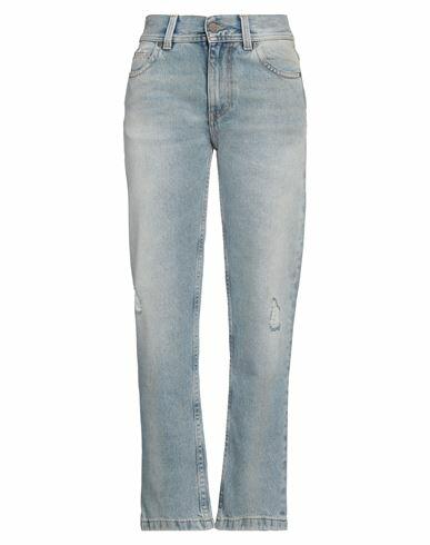 Palm Angels Woman Jeans Blue Cotton, Leather Cover