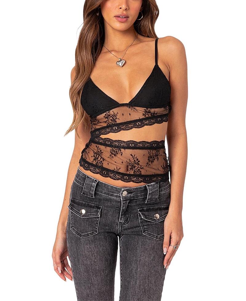 Edikted Spice Cut Out Sheer Lace Tank Top Cover