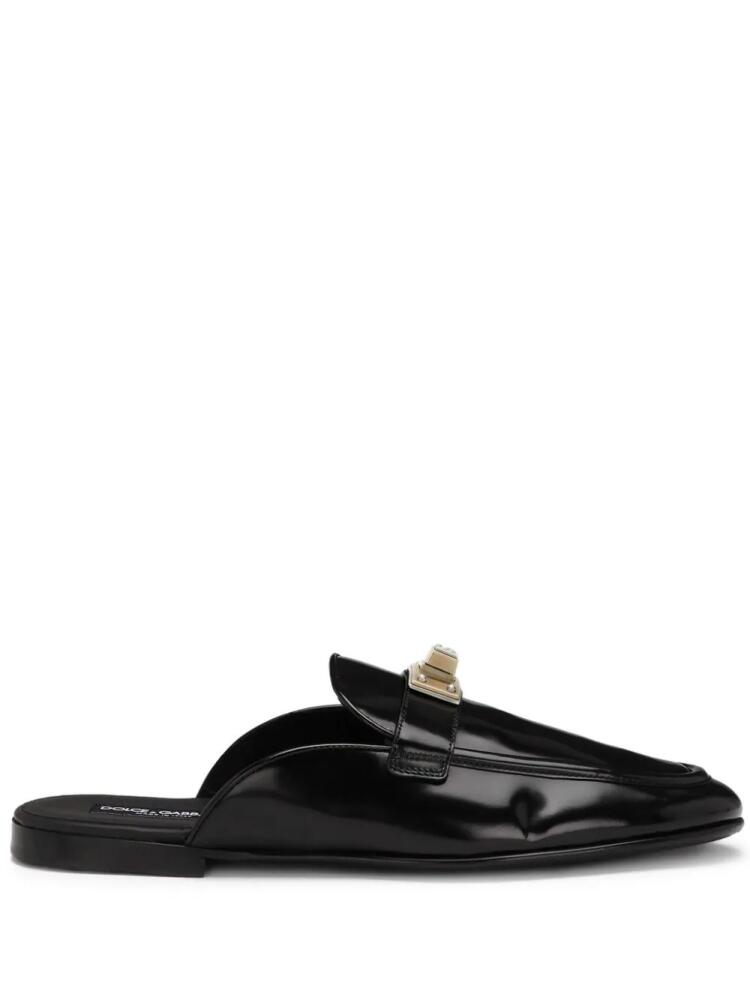 Dolce & Gabbana logo-plaque leather slippers - Black Cover