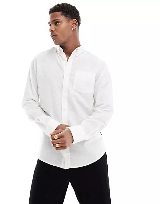 French Connection linen long sleeve smart shirt in white Cover