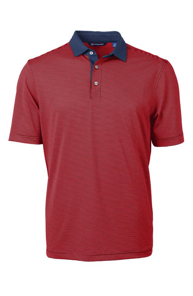 Cutter & Buck Microstripe Performance Recycled Polyester Blend Golf Polo in Red/Navy Blue Cover