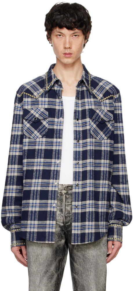 COÛT DE LA LIBERTÉ Blue Steve Diamond Studded Plaid Shirt Cover