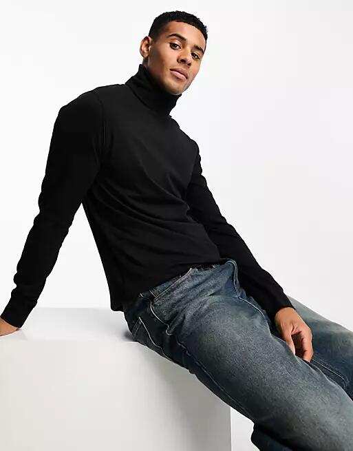 French Connection roll neck long sleeve T-shirt in black Cover