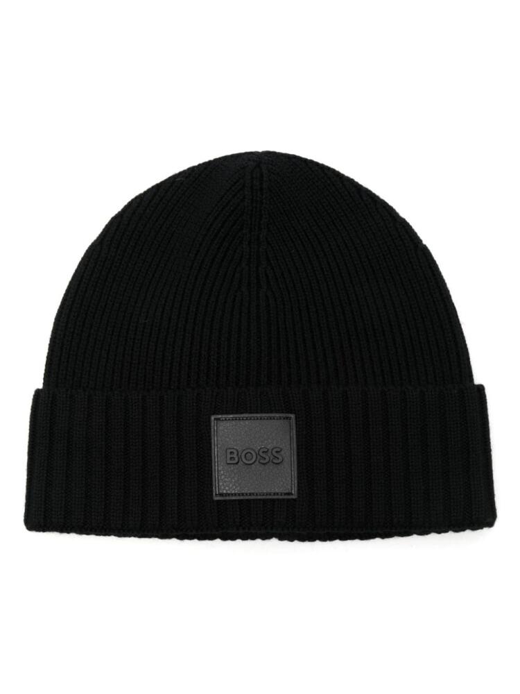 BOSS logo-patch beanie hat - Black Cover