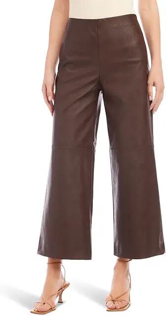 Karen Kane Cropped Vegan Leather Pants (Brown) Women's Dress Pants Cover