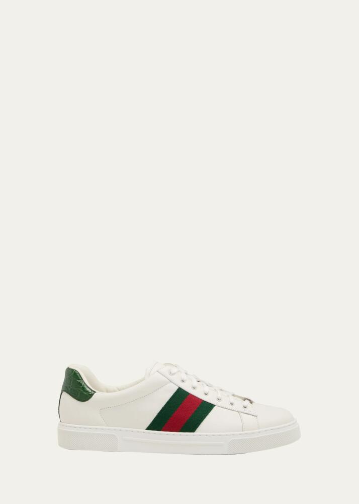 Gucci Men's Ace Leather Web Low-Top Sneakers Cover