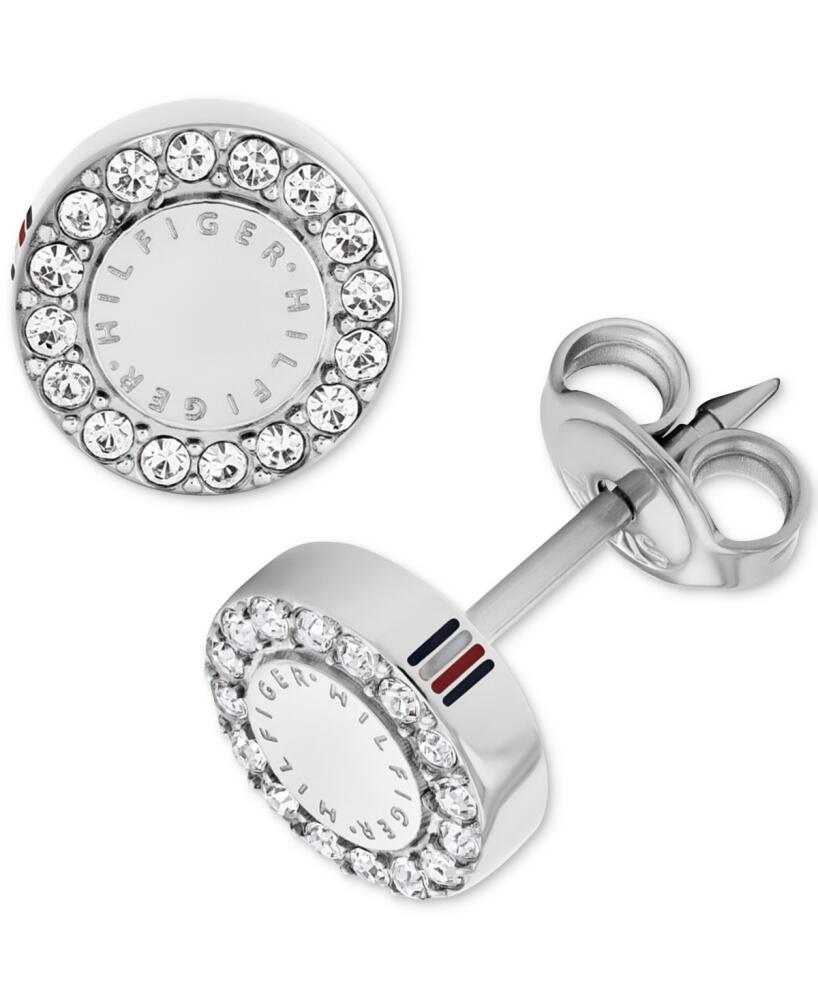 Tommy Hilfiger Crystal Logo Stud Earrings - Silver Cover