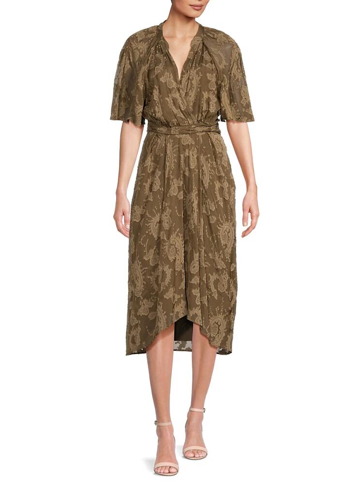 IRO Women's Kallie Asymmetric Surplice Midi Dress - Olive Cover