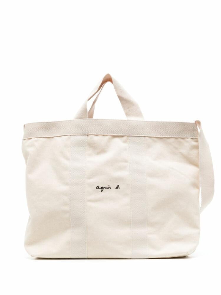 agnès b. logo-print canvas tote bag - White Cover