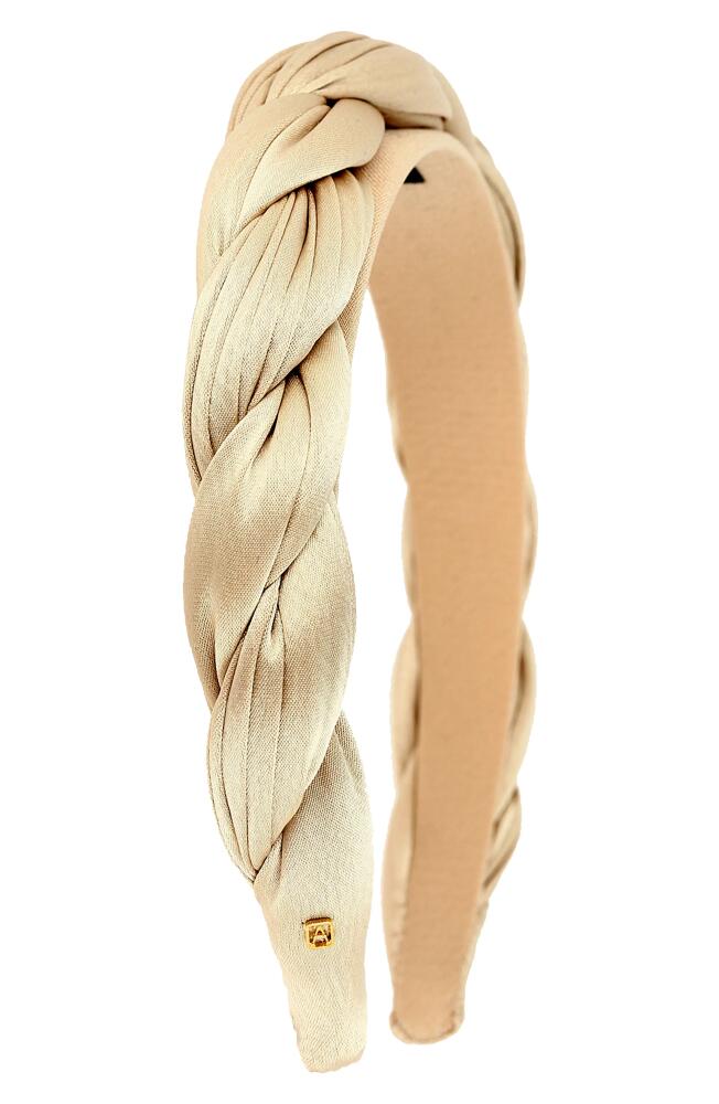 Alexandre de Paris Braided Woven Satin Headband in Beige Cover