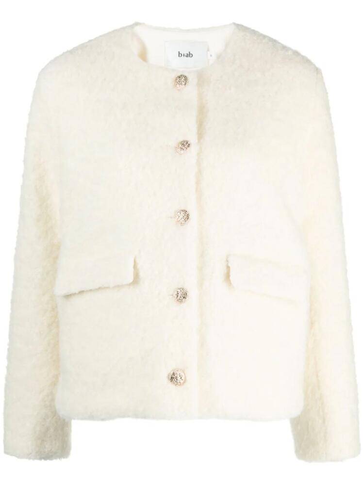 b+ab embossed-button brushed wool-blend jacket - Neutrals Cover