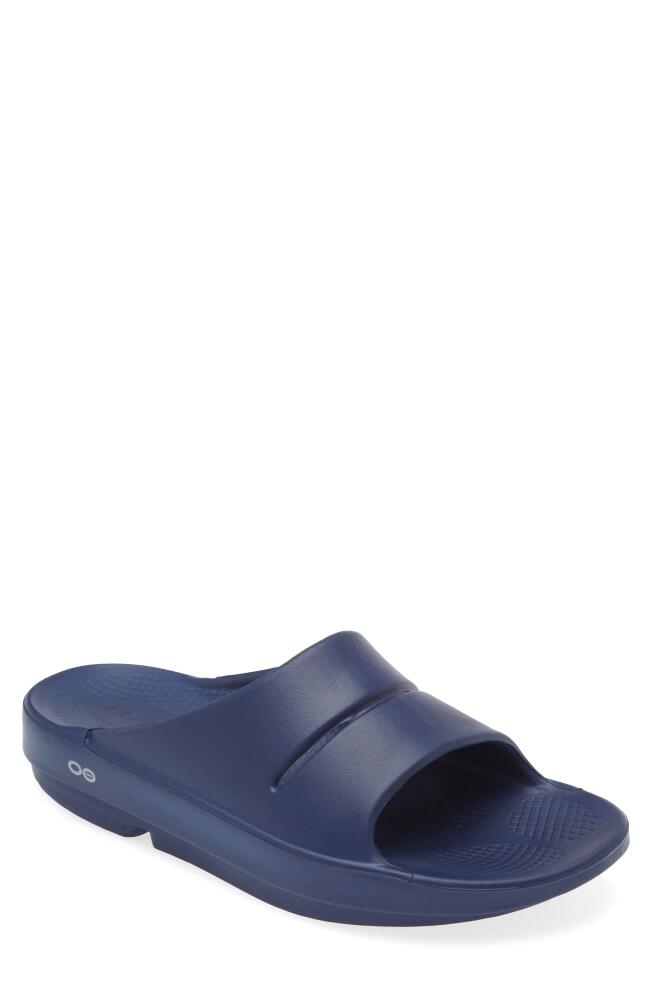 Oofos OOaah Slide Sandal in Navy Cover