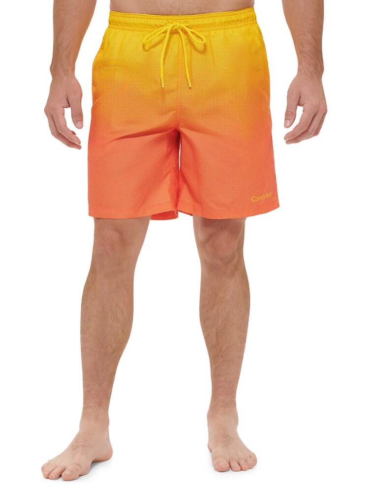 Calvin Klein Swim Men's Regular Fit Gradient Swim Trunks - Hot Coral Cover