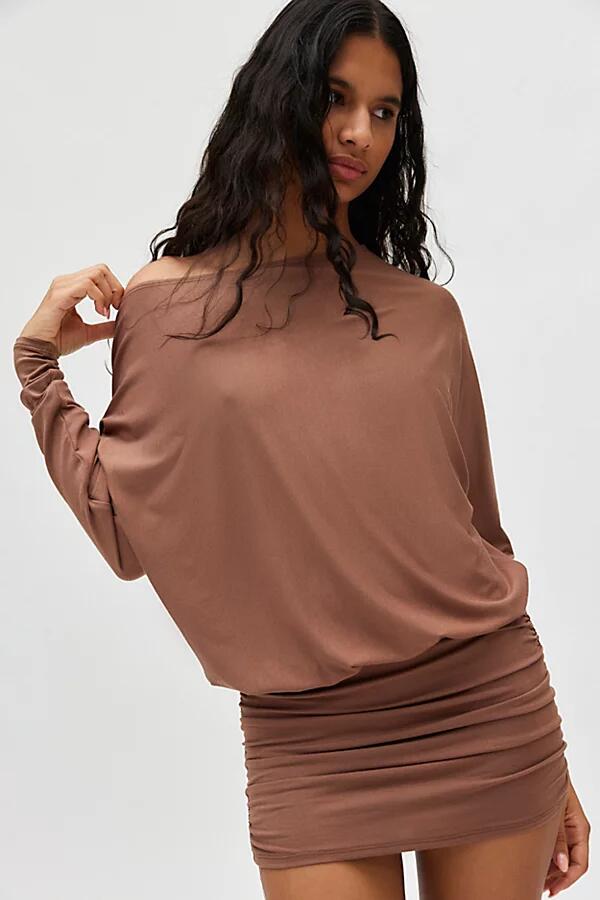 Silence + Noise Destin Dolman Off-The-Shoulder Mini Dress in Brown Cover